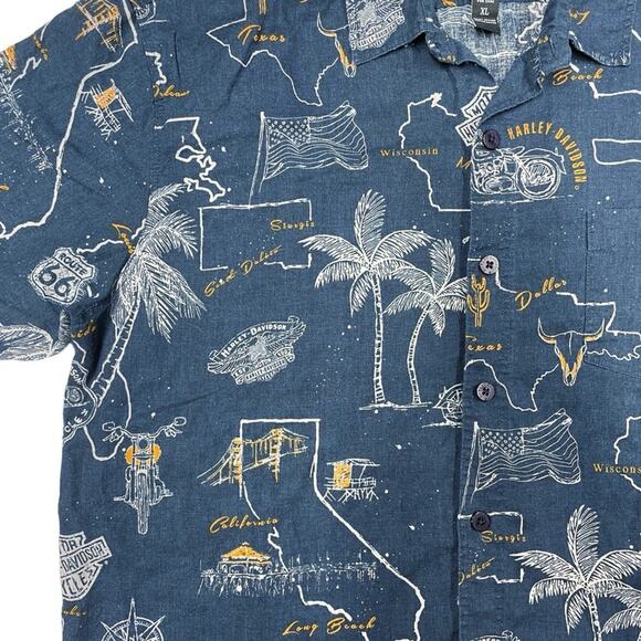 HARLEY-DAVIDSON Linen-Blend Short-Sleeve Route 66 Graphic Button-Up Size XL - Picture 3 of 6